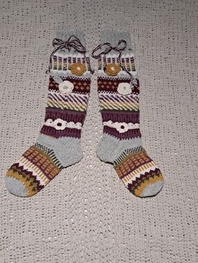 Reading Socks -  Knee-High Socks in Gray, Mustard & Plum Never Worn